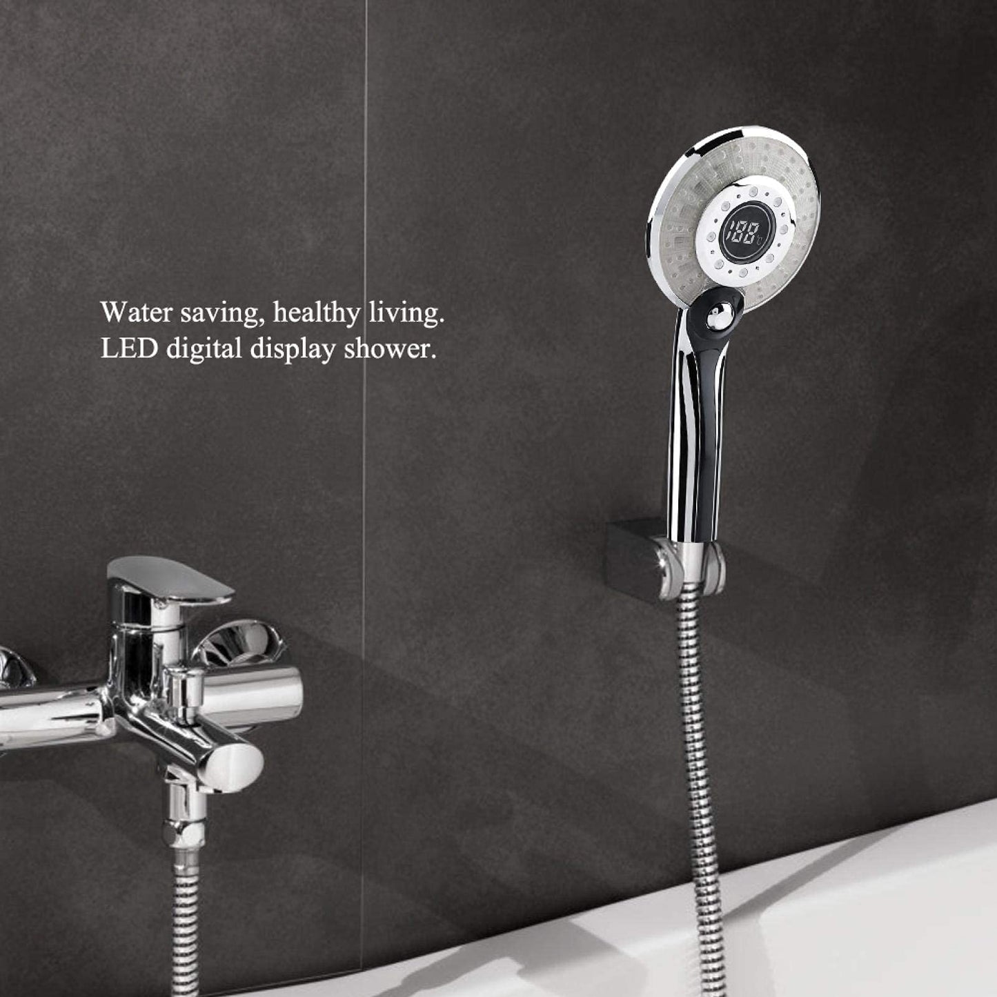 LED shower head, 3 colors color changing temperature control, digital LCD display, handheld shower with digital temperature display, water-saving shower head multifunctional for shower tub