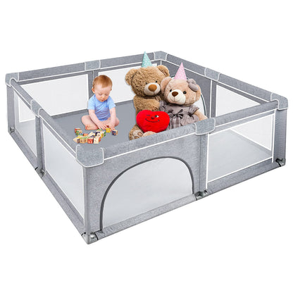 NAIZY Baby Playpen XXL Playard Gray Safety Gate with Non-Slip Base and Breathable Mesh for Children Indoors and Outdoors (200 * 180 * 68cm)