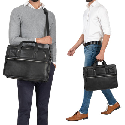 STILORD 'Yves' Briefcase Men Women Leather Business Bag Document Bag 15.6 Inch Laptop Bag Business Bag Teacher Bag Real Cowhide Leather, Color: Black