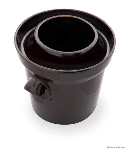 Boleslawiec garden pot made of stoneware with lid and water channel | 10 liters | brown | sauerkraut pot cucumber pot insert pot ceramic pot clay pot