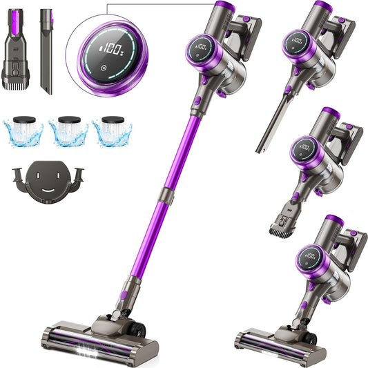 Suafsu Cordless Vacuum Cleaner 45000Pa 550W Handheld Vacuum - Up to 65 Min Runtime with LED Display and Anti Tangle Brush For Pet Hair Hard Floors Carpet