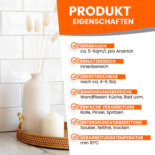 BEKATEQ 1K Tile Paint for floor and wall tiles, 10l Light Grey satin matt I Tile color for interior & exterior I High opacity & good adhesion I For kitchen, bathroom, basement BE-713