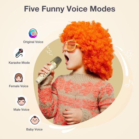 BlitzMax Kids Karaoke Machine Portable Bluetooth Mini Karaoke Speaker with 2 Microphones, Lights, and Sound for Girls Boys Adults Home Party Birthday Gifts (Beige)