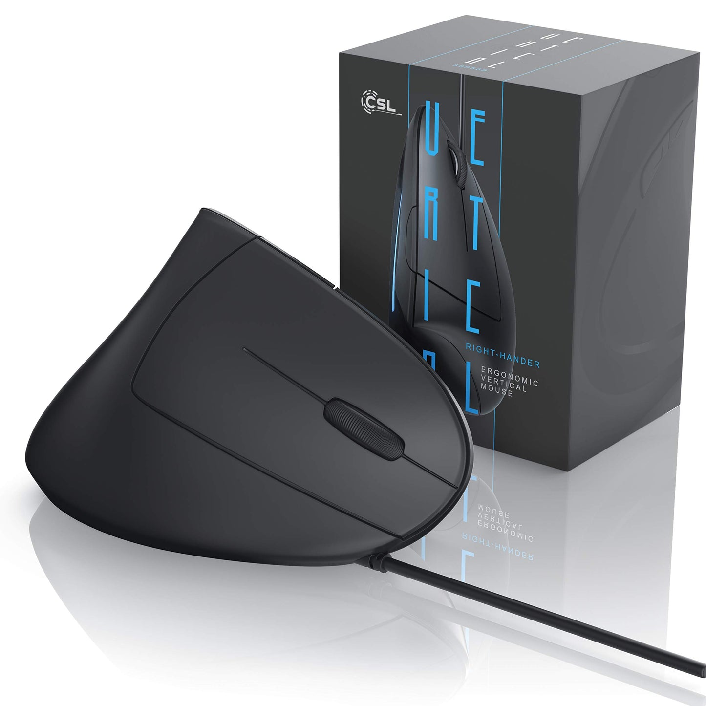 CSL - Optical Mouse - vertical design - ergonomic - prevents mouse arm tennis elbow - gentle on the arm - 5 buttons Black