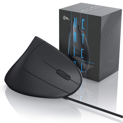 CSL - Optical Mouse - vertical design - ergonomic - prevents mouse arm tennis elbow - gentle on the arm - 5 buttons Black
