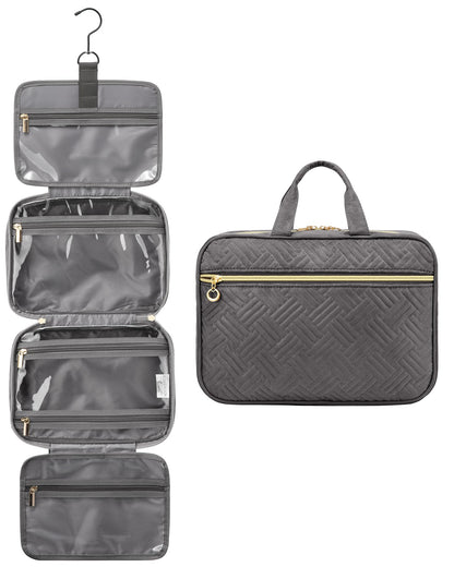 Hanging toiletry bag, LOVEVOOK waterproof toiletry bag for women, foldable cosmetic bag with 360° swivel hook, travel toiletry bag in gray.