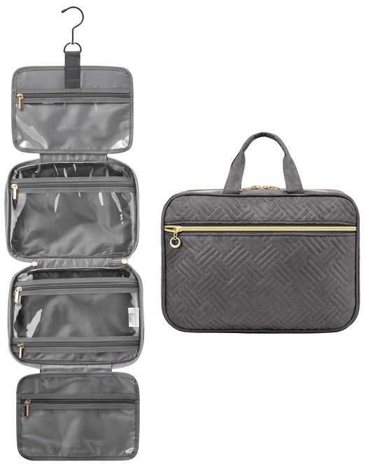 Hanging toiletry bag, LOVEVOOK waterproof toiletry bag for women, foldable cosmetic bag with 360° swivel hook, travel toiletry bag in gray.