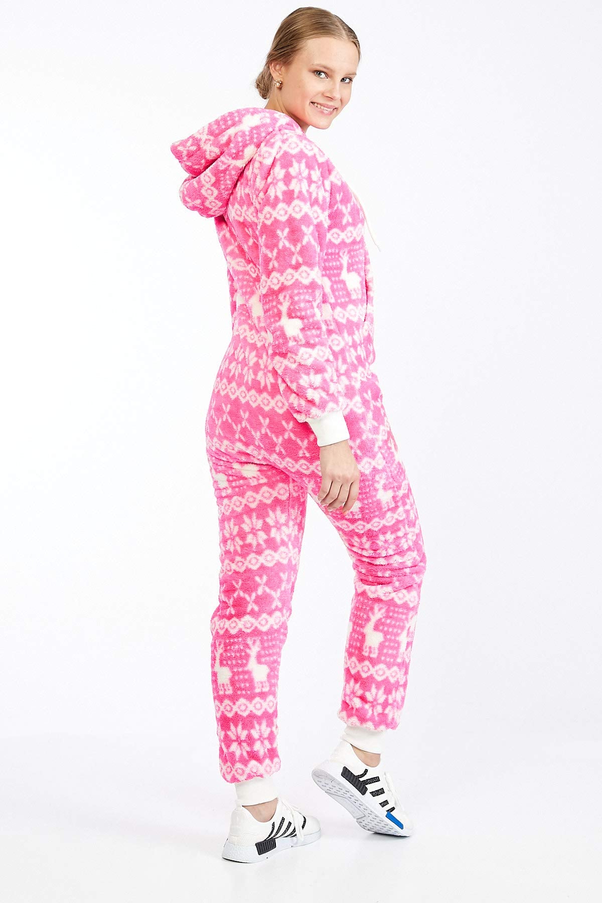 Teddy fleece teddy fur jumpsuit fluffy and cozy one piece overall warm (Pink(2910), S~36)