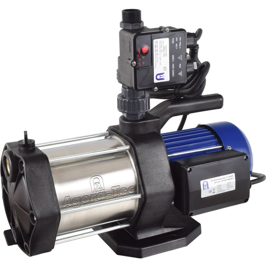 Agora-Tec® home water system 5-1300 10DW-1L, 5-stage centrifugal pump with max: 5.6 bar and max: 5400l/h, includes pressure switch with dry run protection and pre-filter.