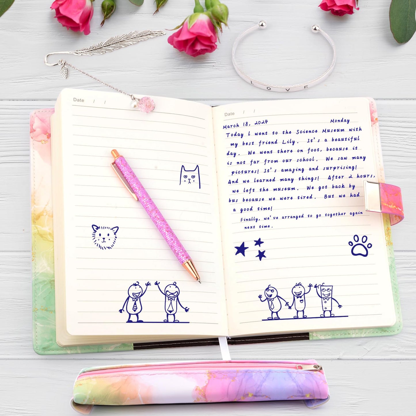 Diary with lock for girls, gifts for girls 8 9 10 11 12 13 years old, Back to School beginning of school birthday gifts for teenage girls ages 7-14, diary with code, note pad, pen, pencil case, school