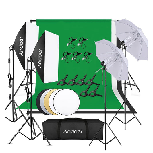 Photography kit 1.8m * 2.7m black white green cotton backdrops 6 set fish-like clamps 2 set 33-inch white softlight umbrellas