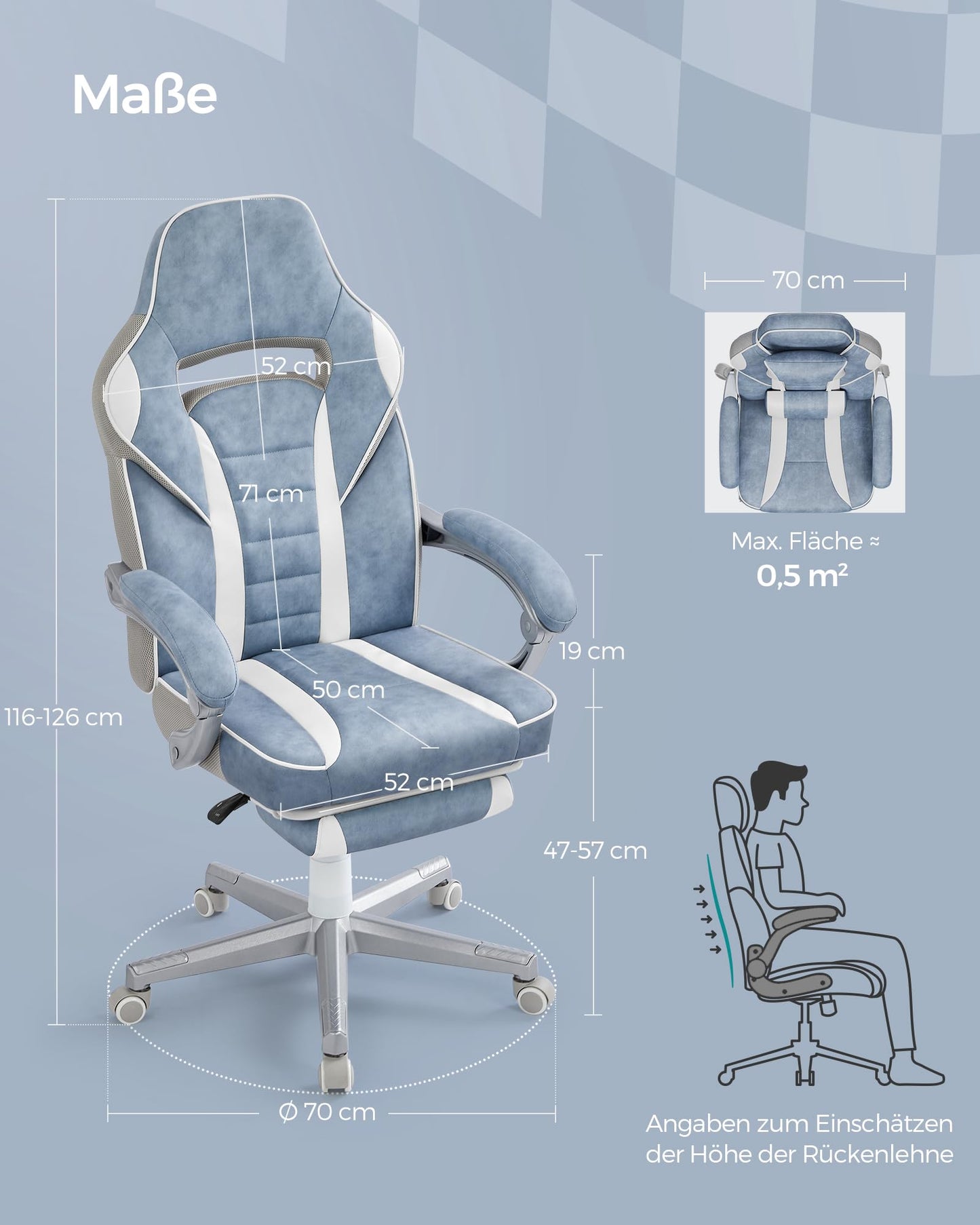 SONGMICS Office Chair with extendable footrest, headrest, lumbar support, adjustable height, ergonomic design, tiltable backrest, and weight capacity up to 330 lbs, sea blue-cream white OBG073Q01.