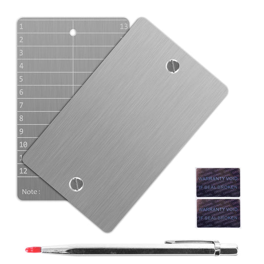 GanKe Crypto Seed Storage, Bitcoin Cold Wallet Backup - BIP39 12 or 24 Word Recovery Phrase Backup Crypto Wallet with Engraving Pen (Double) (Silver)