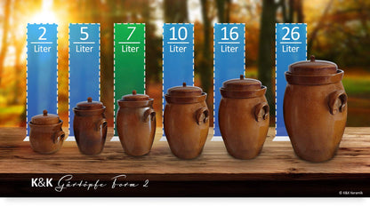 KERAZO Garden pot 7 liters made of stoneware ceramics including lid + stone + instructions [Form 2] BROWN - Cucumber pot Insert pot Rum pot Fermentation