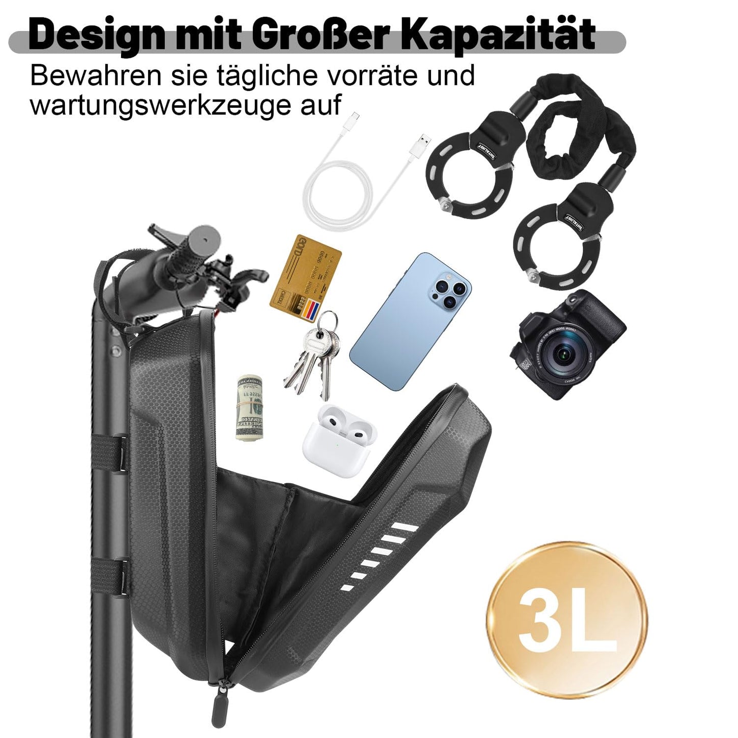 E scooter lock, handcuff lock, lock for e scooter with scooter bag, bicycle accessory, cut-resistant roller lock, handcuff cable lock for Segway, Ninebot, Xiaomi, NIU scooter.