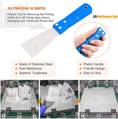 OLYCRAFT 23-piece 3D printer nozzle cleaning and removal tool set includes spatula knives, wire brush, scraper knives, diamond files, and tweezers for 3D printer cleaning.