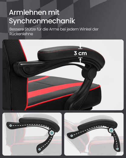 SONGMICS Office Chair, Desk Chair, Extendable Footrest, Headrest, Lumbar Pillow, Height Adjustable, Ergonomic, Reclining Backrest, Supports up to 150kg, Ink Black-Strawberry Red OBG73BRV1