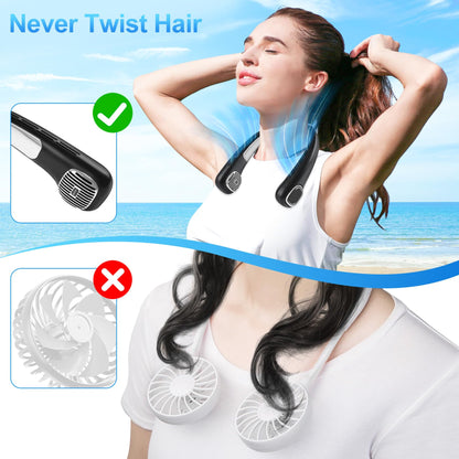 USB Fan Neck Battery Quiet Strong with LCD, Neck Fan Portable Small 5 Levels 360° Adjustable, Neck Fans Rechargeable Mini Neck Fan for On the Go Travel Camping Office Black