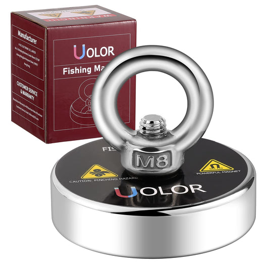 Uolor 160 KG Pulling Force Super Strong Neodymium Eyebolt Magnet, Power Magnet Perfect for Magnet Fishing - Ø 60mm with Eyelet Neodymium Pot Magnet