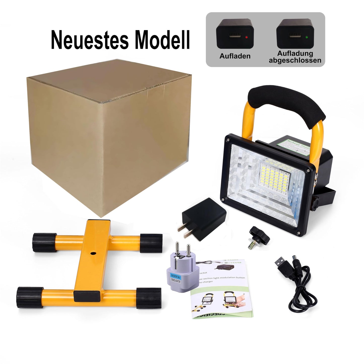 30W LED work light with battery, 48 LED portable floodlight with removable base, IP65 waterproof spotlight, 6000K daylight white for camping, fishing, research trip, car repair.