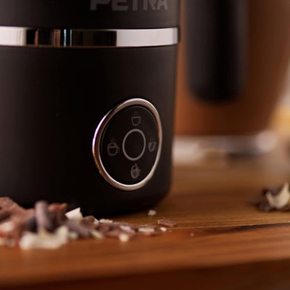 Petra PT5133VDEEU10 Chocolisse hot chocolate machine with whisk, 300ml/150ml milk frother, cold function for iced coffee, hot/cold, light/thick foam, touch control panel, Black