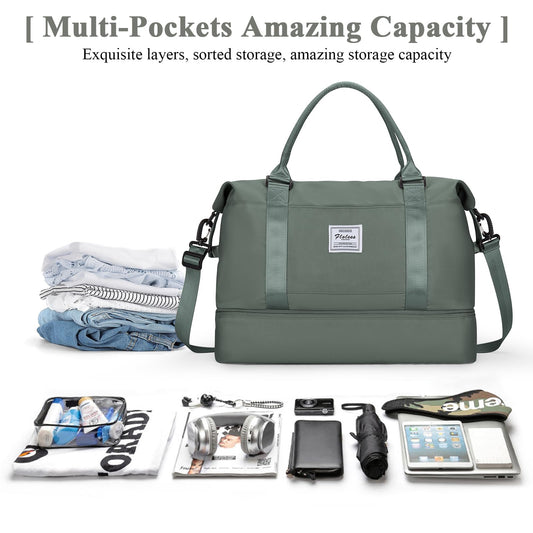 Women's Travel Bag Easyjet Hand Luggage Bag Sports Bag Weekender Bag Waterproof Swim Bag Travel Bag Duffle Bag Fitness Bag Training Bag Hospital Bag with Shoe Compartment, A2-Green