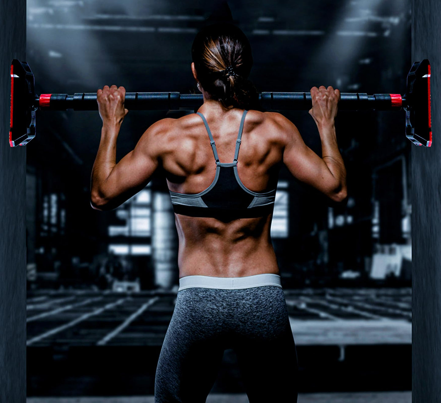 Kapler Pull Up Bar for door and door frame, adjustable with elastic lock, 300kg capacity, includes leveling tool and high-density foam for comfort.