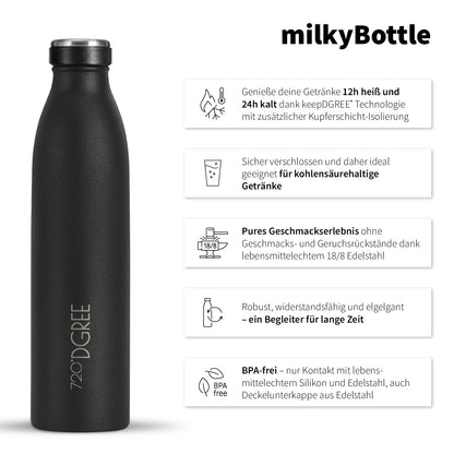 720°DGREE Stainless Steel Water Bottle "milkyBottle" - 500ml - Perfect for Kids, BPA-Free, Leakproof, Suitable for Carbonation - Small Thermos Bottle for Soda, Sports, School, Fitness.