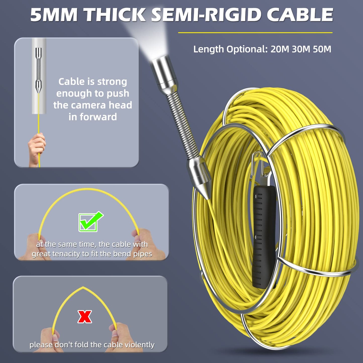 20M pipe inspection camera with DVR, endoscope pipe camera with light waterproof IP68 professional sewer drain video inspection camera with 7" LCD monitor 1000TVL CCD borescope camera