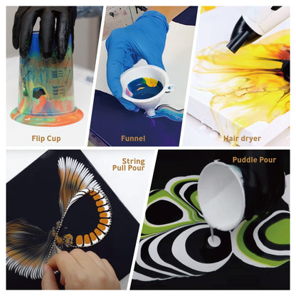 INK LAB Pouring Acrylic Paint Set 34 Colors Liquid Pouring Paint with Silicone Oil 60ml Bottles Pre-mixed Acrylic Pouring for Canvas Wood Paper Glass Stone Ceramic Tiles
