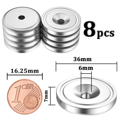 MIN CI 8 Pieces Neodymium Magnet Large, 50kg(110lbs) Magnets Strong Neodymium Magnets with Hole 36x7mm Strong Magnets Screws for Magnetic Board Kitchen Tools Keys Pot Magnet