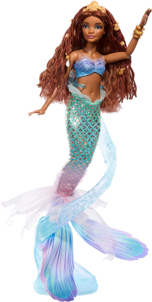 Mattel Disney Ariel, The Little Mermaid - Deluxe Mermaid Doll with Hair Beads and Doll Stand for imaginative play and display, for kids ages 3 and up, HNF42
