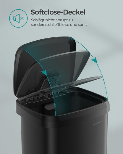 SONGMICS Kitchen Trash Can, 50 Liter Waste Bin, Metal Step Trash Can with Lid, Tall, Slim, and Spacious, Black LTB530B5002