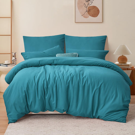 RUIKASI bedding set 220x240 turquoise 3-piece - petrol microfiber bedding sets Oeko-TEX, duvet covers 220 x 240cm + 2 pillowcases 80x80cm with zipper, soft and wrinkle-free.