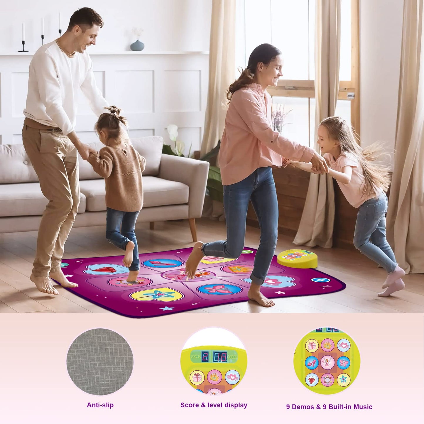 Rodzon Dance Mat Kids Toy Gifts for Girls Boys Age 3 4 5 6 7 8 Years Music Mat Challenge Modes LED Integrated Music Christmas Birthday Kids Toys AML9886 (Purple)