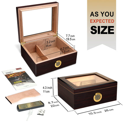 Slege Cigar Humidor, Handmade Humidor with Spanish Cedar, Digital Hygrometer, Humidifier, Divider, Gift for Men (30-50 Cigars)