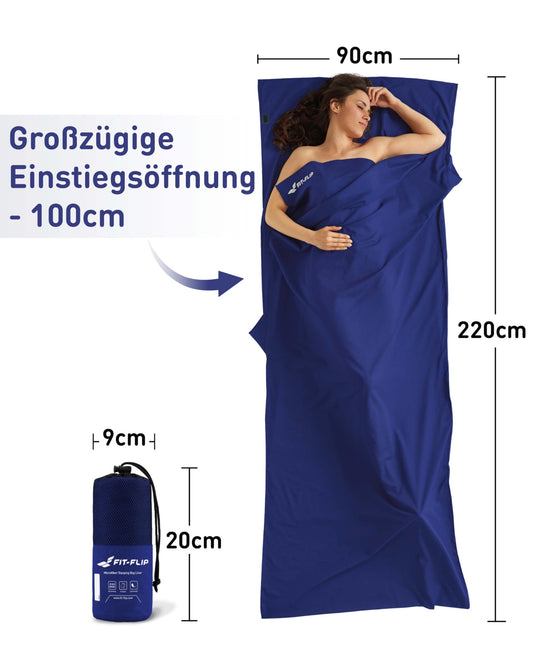 Fit-Flip Hut Sleeping Bag Ultra Light, Microfiber Sleeping Bag Inlay with extra pillow pocket, Inlet Sleeping Bag silky soft, Travel Sleeping Bag as well as Inner Sleeping Bag, Royal Blue