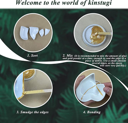 MUFUN Kintsugi Kit, Kintsugi Repair Set, Repair Ceramic Bowls & Vases with Gold Powder Adhesive, Beginner Kintsugi kit, perfect for beginners, easy Kintsugi Craft.