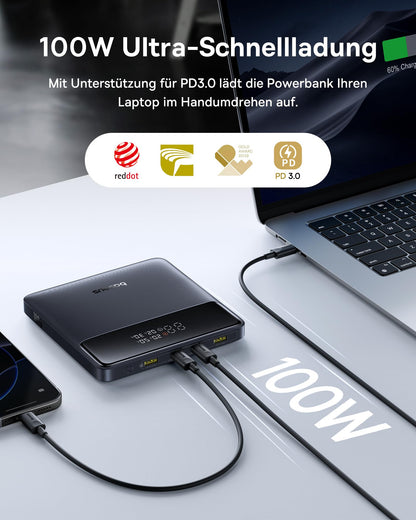 Baseus Powerbank 20000mAh 100W PD Slim External Battery QC 4.0 Fast Charger, Blade H1 for Laptops, MacBook, iPad, iPhone 16 15 pro max, Switch, Steam Deck, Samsung Galaxy, AirPods, 2024 Upgraded