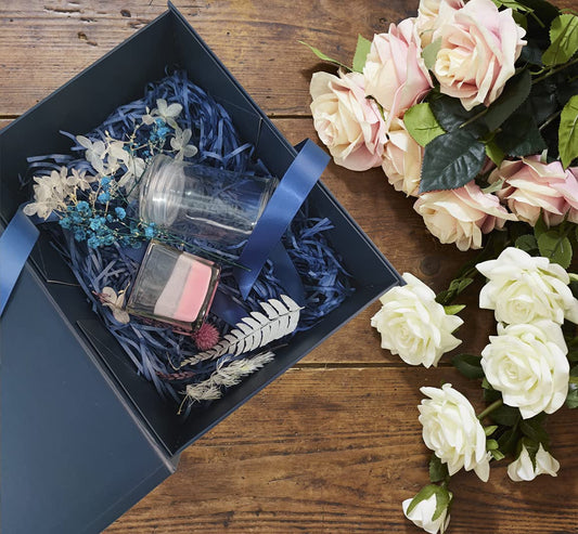 Blue gift box 33x26x11cm, gift carton with magnetic lid and ribbon for weddings, Christmas, birthdays, anniversaries gift packaging box