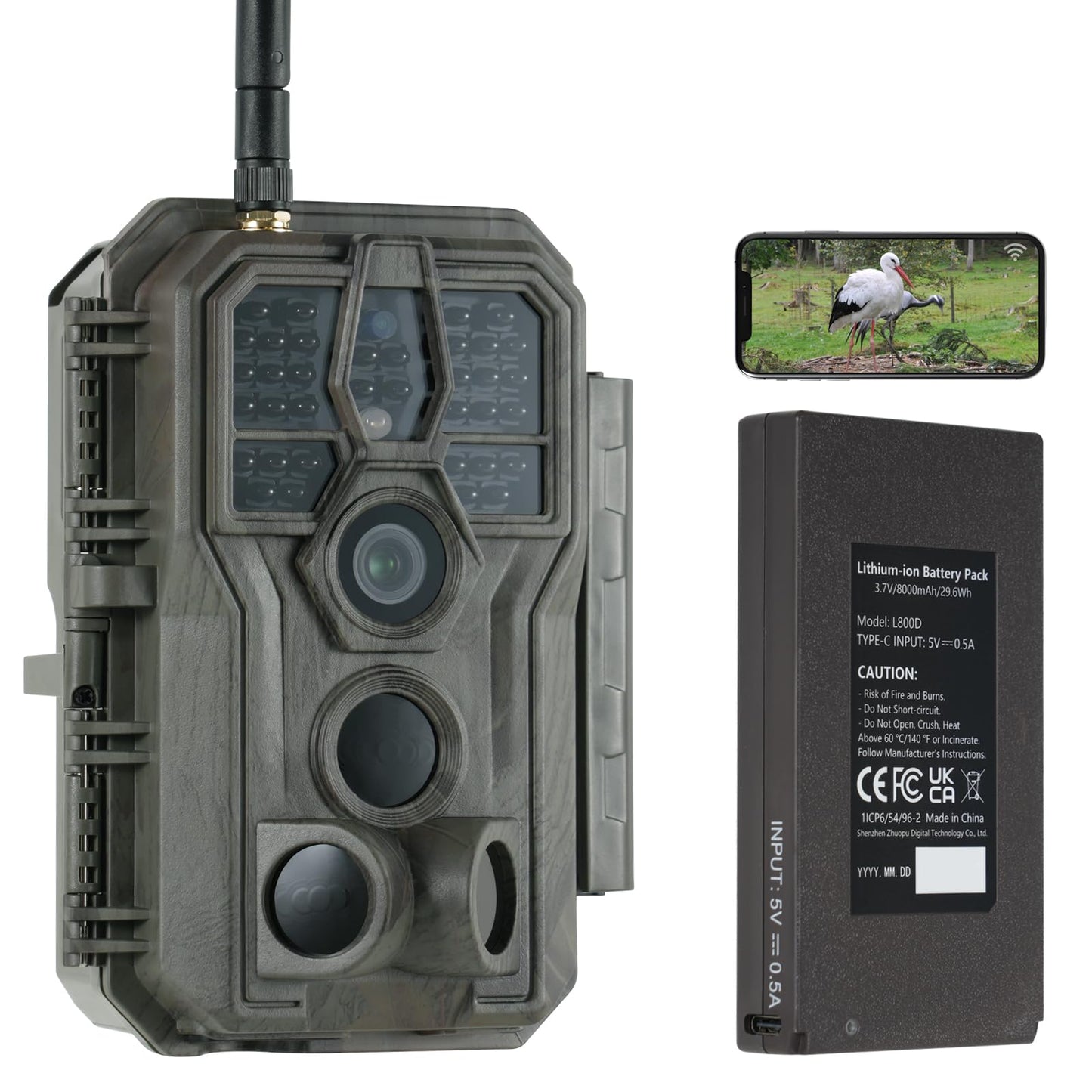 GardePro E8P wildlife camera with WiFi, rechargeable 8000mAh battery, 64MP 1296P resolution, motion sensor night vision, mobile transmission, WiFi, app.