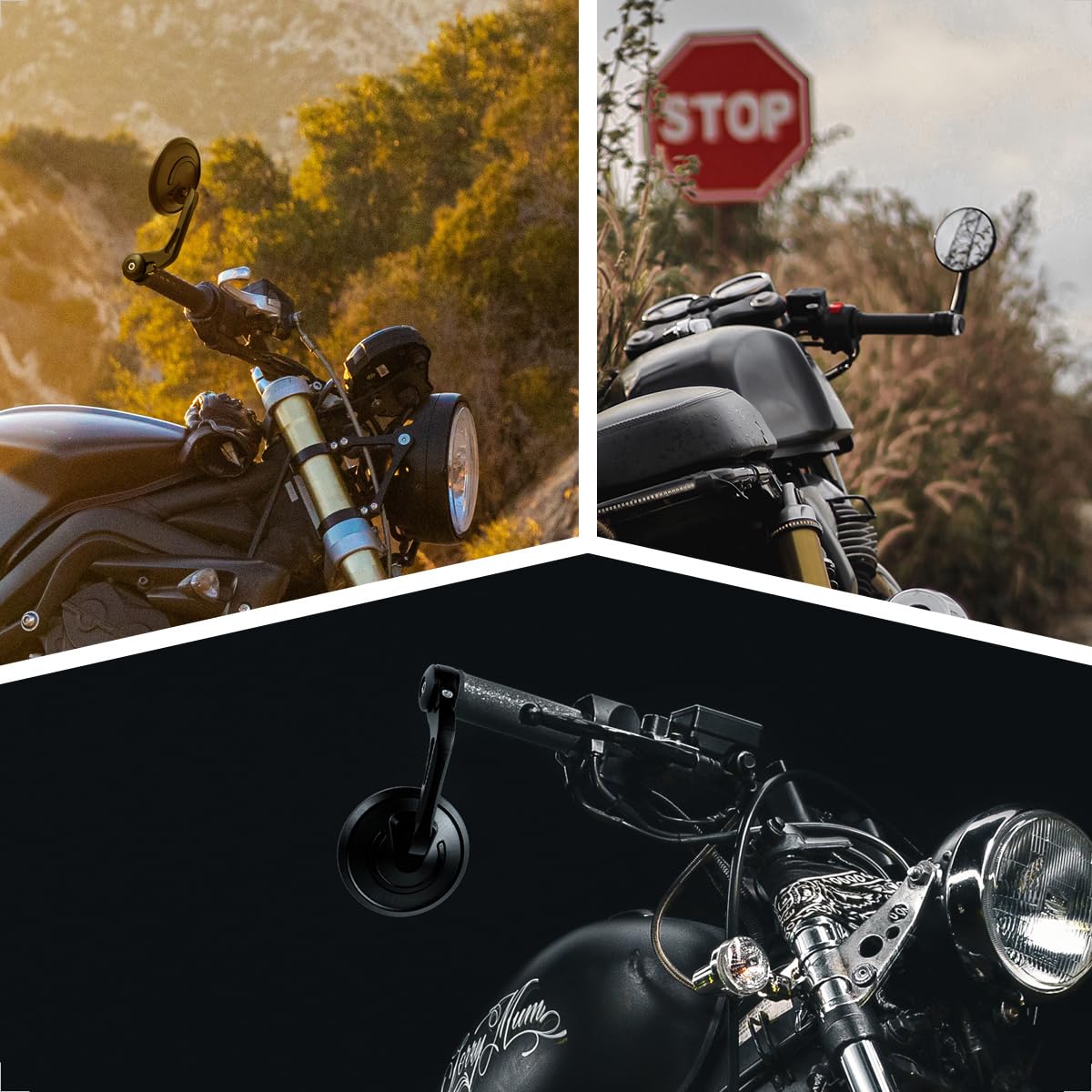 Evermotor Aluminum Alloy Bar End Mirror E-approved, 360° Rotatable Motorcycle Mirror, 7/8" 22mm Round Motorcycle Mirror compatible with scooter, roller, ATV (2 pieces)