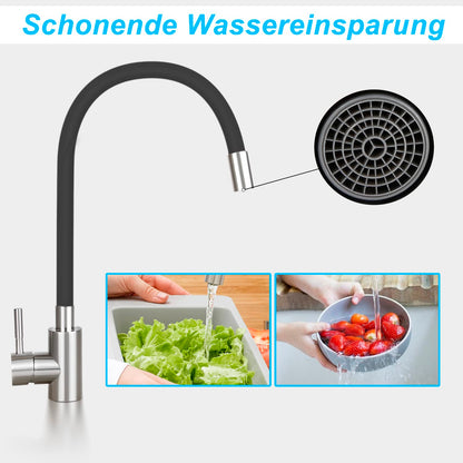 Mursche Kitchen Faucet Black - Stainless Steel Mixer Tap 360° Rotatable Swivel Sink Faucet Kitchen Faucet with Flexible Spout High Pressure Dishwashing Faucet