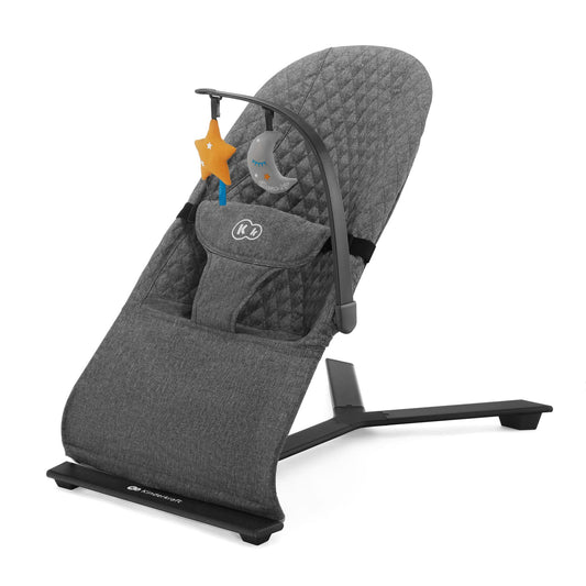 Children's Baby Bouncer MIMI, play bar with 2 toys, adjustable backrest, soft material, minimalist Scandinavian design, foldable, gray.