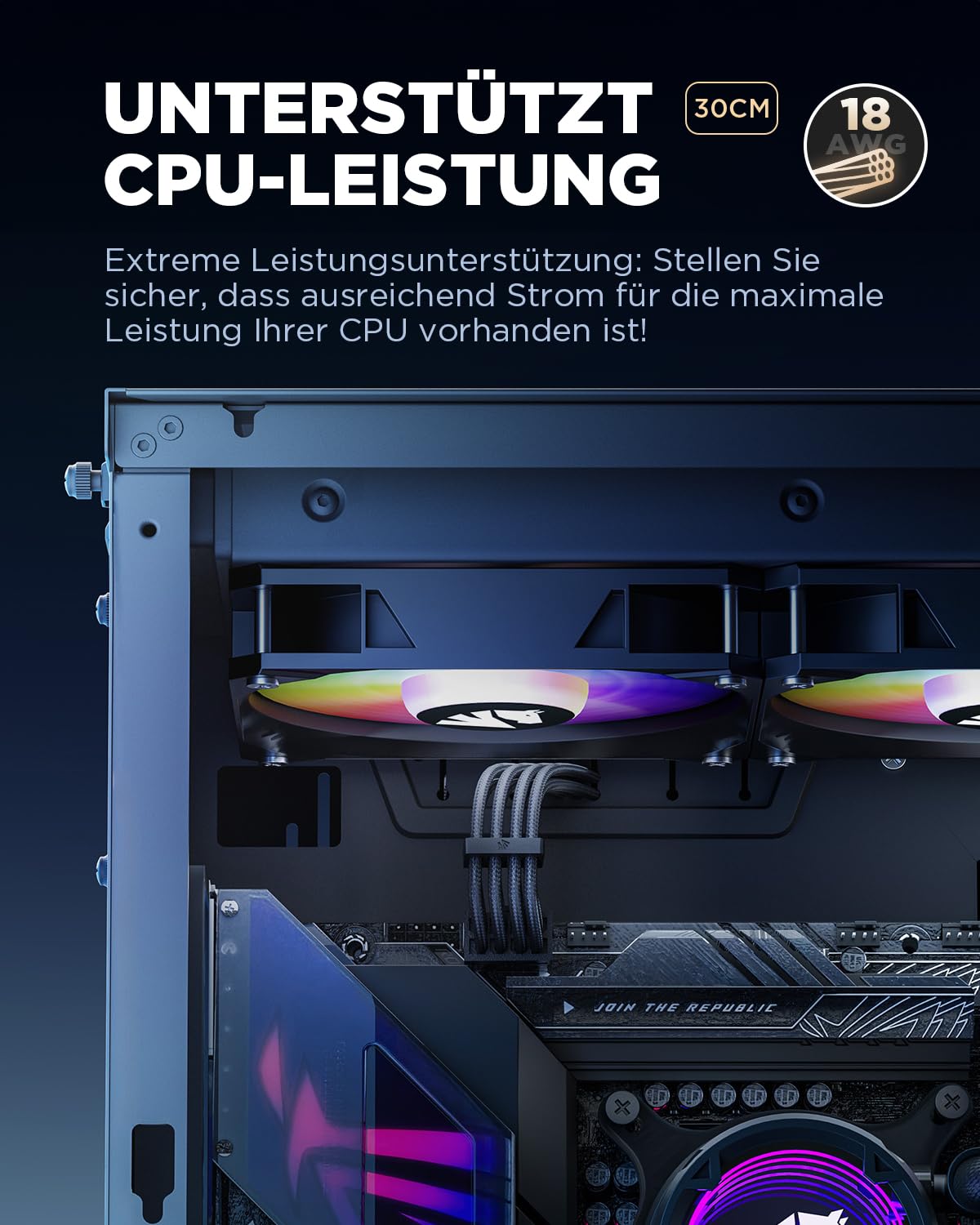 AsiaHorse PSU Cable Extension, PC Sleeved Cable Kit for GPU/CPU, 16AWG Power Supply Cable Extensions with Cable Combs, 24PIN/(6+2)PIN/(4+4)PIN Cable Management, 30CM, Black.