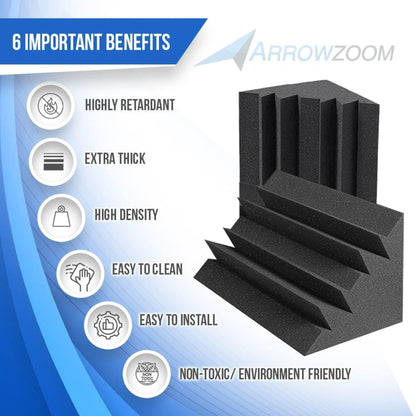 Arrowzoom 12 Acoustic Foam Tiles Long Bass Traps 12x12x24cm Soundproofing Wall Decor Sound Absorbers Broadband Absorbers Recording Studio Soft Foam Black 1133