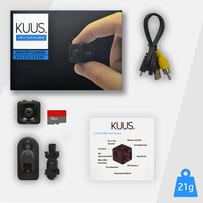 KUUS.® C1 Mini Surveillance Camera 2.3 cm | Indoor surveillance camera with night vision & motion sensor | Full HD 1080P Micro Camera without WLAN with recording 32GB SD card for indoor use.