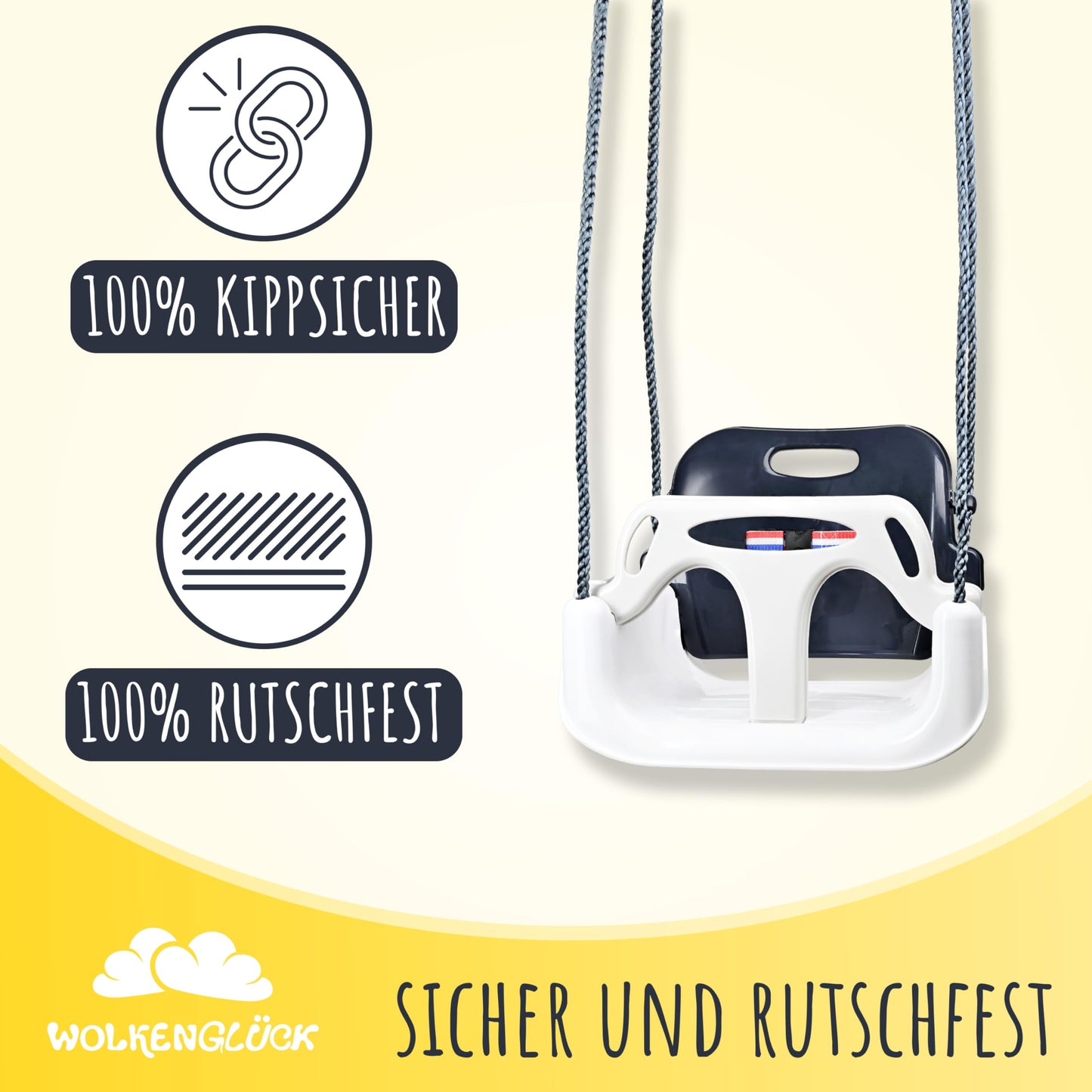 CLOUD HAPPY® Baby Swing 3 in 1 [6 months to 6+ years] - Adjustable kids swing for outdoor & indoor - High-quality swing with backrest & safety belt included (Gray)