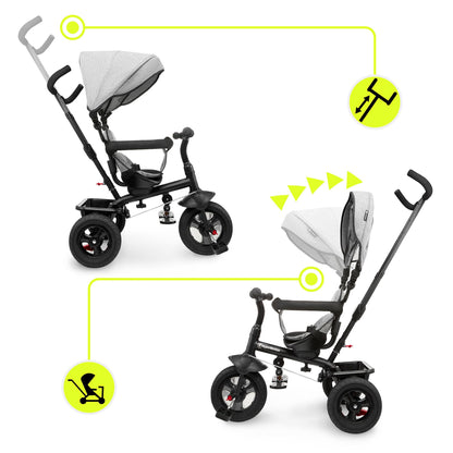 HyperMotion tricycle from 1 year with push bar - 3-in-1 children's vehicle for 1-4 years, up to 20 kg - with height-adjustable parent handle and push handlebar, Grey