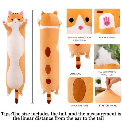 Aiuidun Long Cat Plush Toy Stuffed Animals Cat Plush Pillow Cute Kitten Plush Toy Sleep Pillow, Soft Long Cat Cuddle Pillow Gift for Kids Girlfriend (110cm/43.3inch, Yellow)